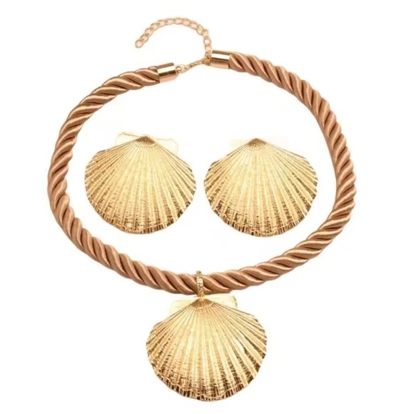 Anthropologie Seashell Gold Cream Rope Chain Jewelry Set - Picture 3 of 7